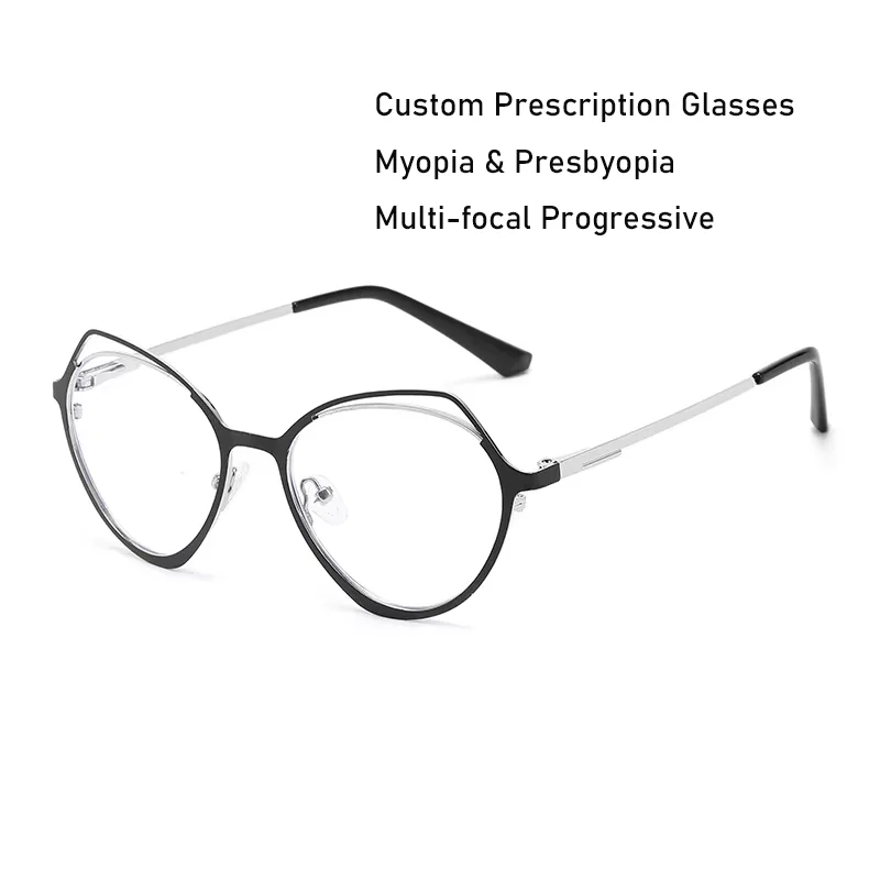 

Custom Prescription Glasses Women Multi-Focal Progressive Photochromic Anti-Blue Light Myopia Lens Eyeglasses