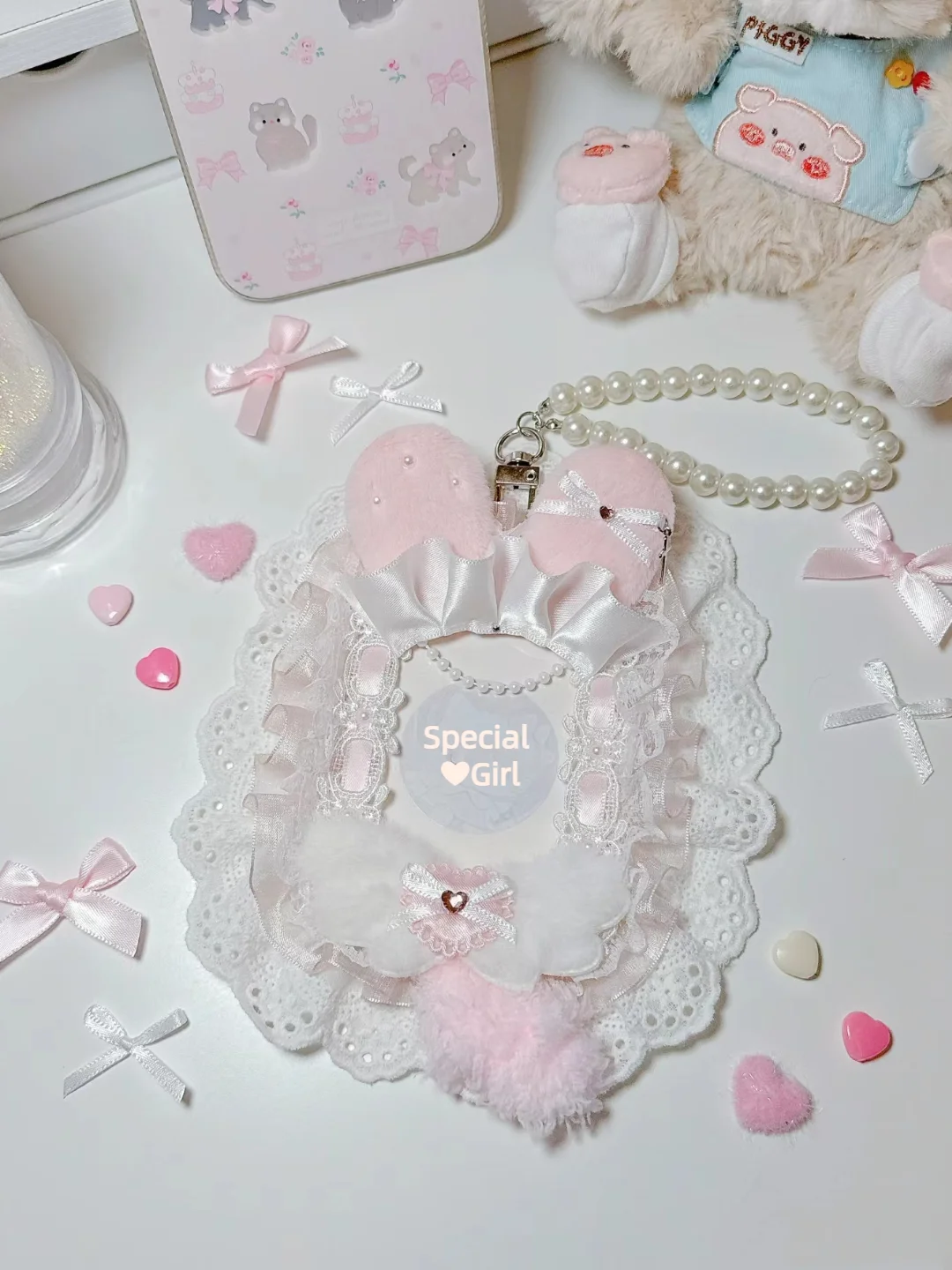 Top Loader Lace Deco Kpop Toploader Embellishing Photocard Holder Supplies Trading Card Idol Poca Packaging Handmade Plush Cute