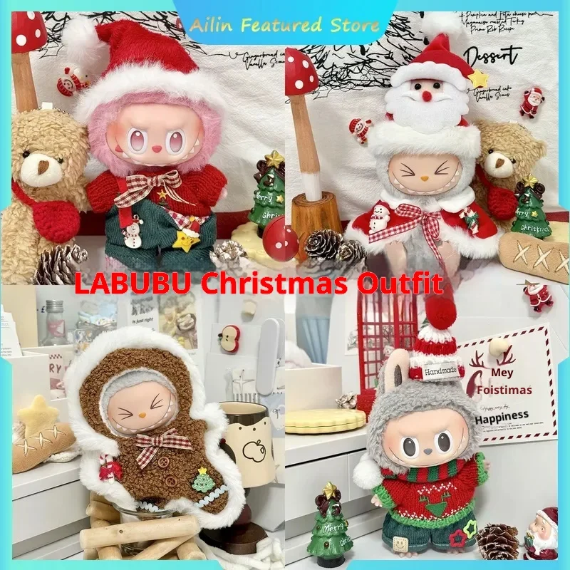

For Labubu Clothes 17cm Christmas Winter Wear Santa Claus Christmas-Style Doll Clothes Fashionable And Cute Dress-Up Accessories