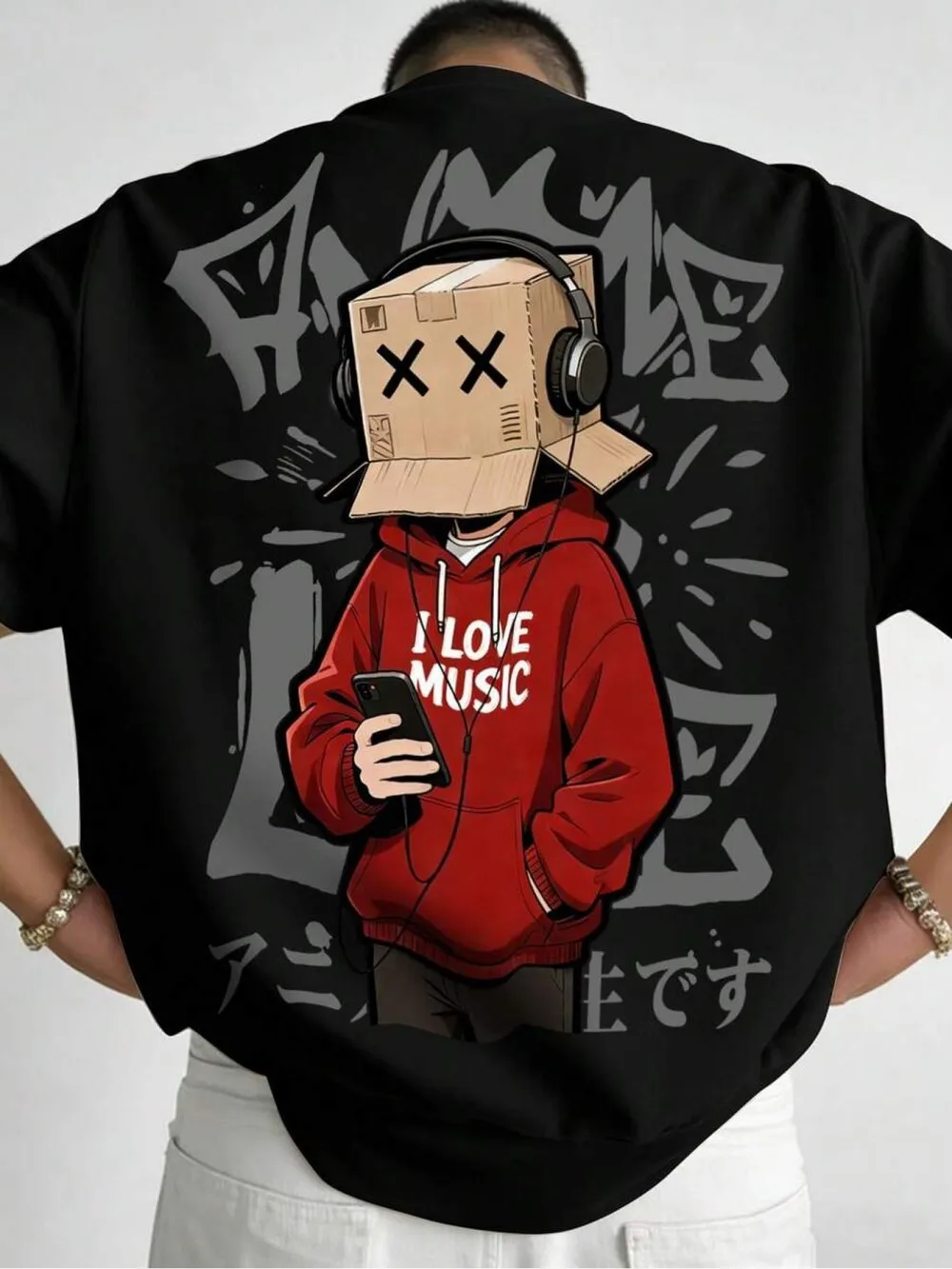 Amerikanisches Herren-Sommer-T-Shirt mit Kartonbox-Cartoon-Charakter-Buchstabendruck, mikroelastisch, atmungsaktiv, Rundhals, für Outdoor und Streetwear. – Detail 14