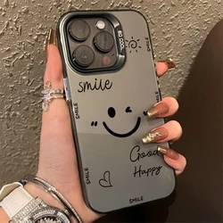 Smiling Face Electroplate Silver IMD Case For iPhone 16 15 14 Pro Max Plus 11 12 13 Pro 7 8 Plus X XR Shockproof Back Cover