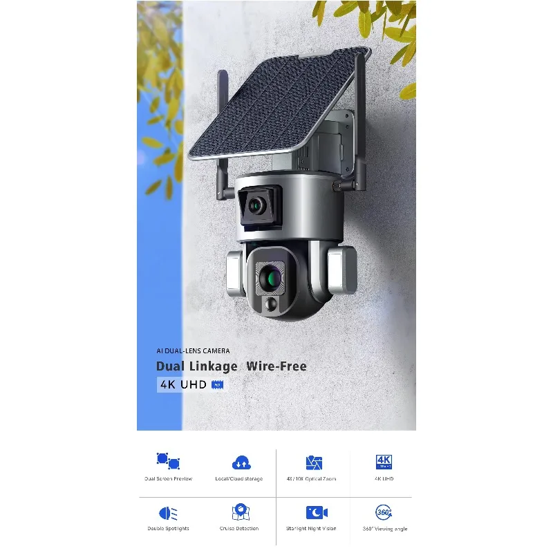 4G WiFi 20X Zoom Cam Module 4K 8MP PTZ IP CCTV نظام كاميرا مراقبة للمنزل الذكي لاسلكي يعمل بالطاقة الشمسية اتجاهين الصوت للرؤية الليلية #4