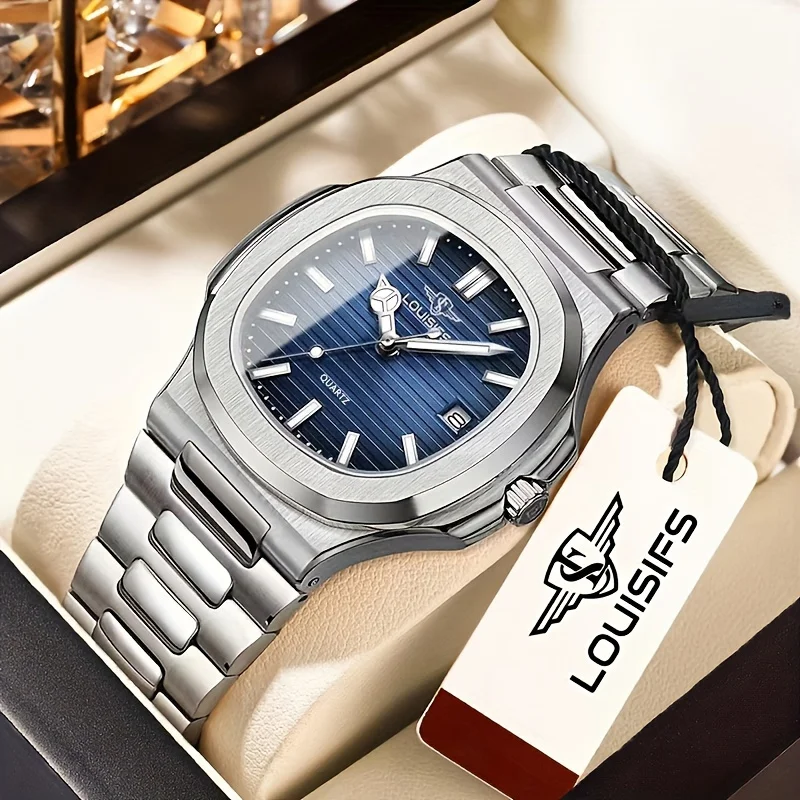 남성용 시계 마름모 거울 오리지널 쿼츠 시계 남성용 빛나는 스테인레스 스틸 손목 시계 남성 날짜 시계