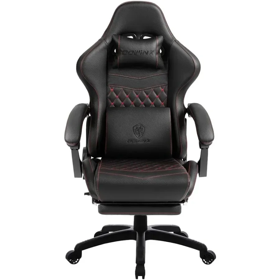 Gaming Chair Big and Tall for Office Home Use, PU Leather, Black, Ergonomic Design with Footrest and Massage Lumbar Support, 35