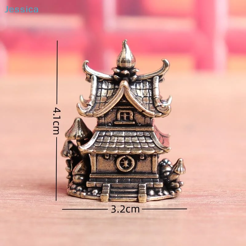 ♥Vintage Brass Pagoda House Statue – Miniature Mushroom Cottage Figurine for Office & Shelf Display