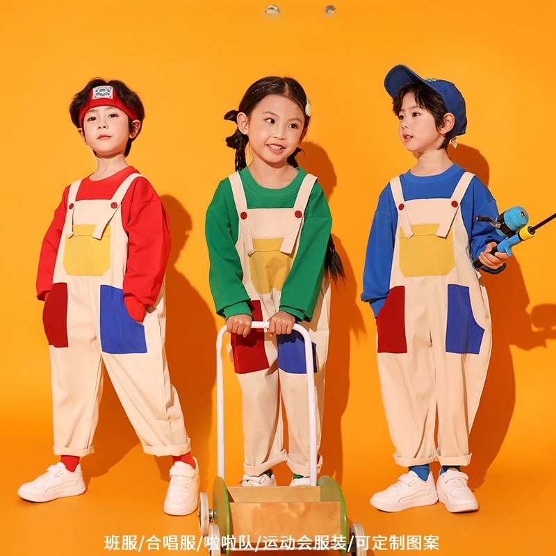 Kids Hip Hop Colorful Overalls Girls Cartoon Dungaree Children Candy Color Jumpsuit Street Dance Romper Boys Streetwear Trousers