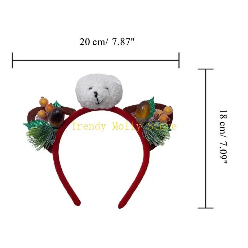 N5KB 크리스마스 귀 머리띠 헤어 후프 크리스마스 곰 머리띠 크리스마스 헤어 밴드와 소나무 바늘 소나무 콘 헤어 액세서리