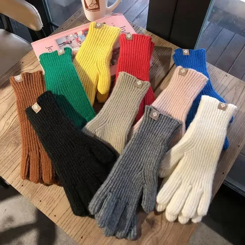 Cute Style Long Solid Color  Knitted Label Girls' Gloves Fingerless Touch Screen Anti-cold Autumn Winter ins Y2K