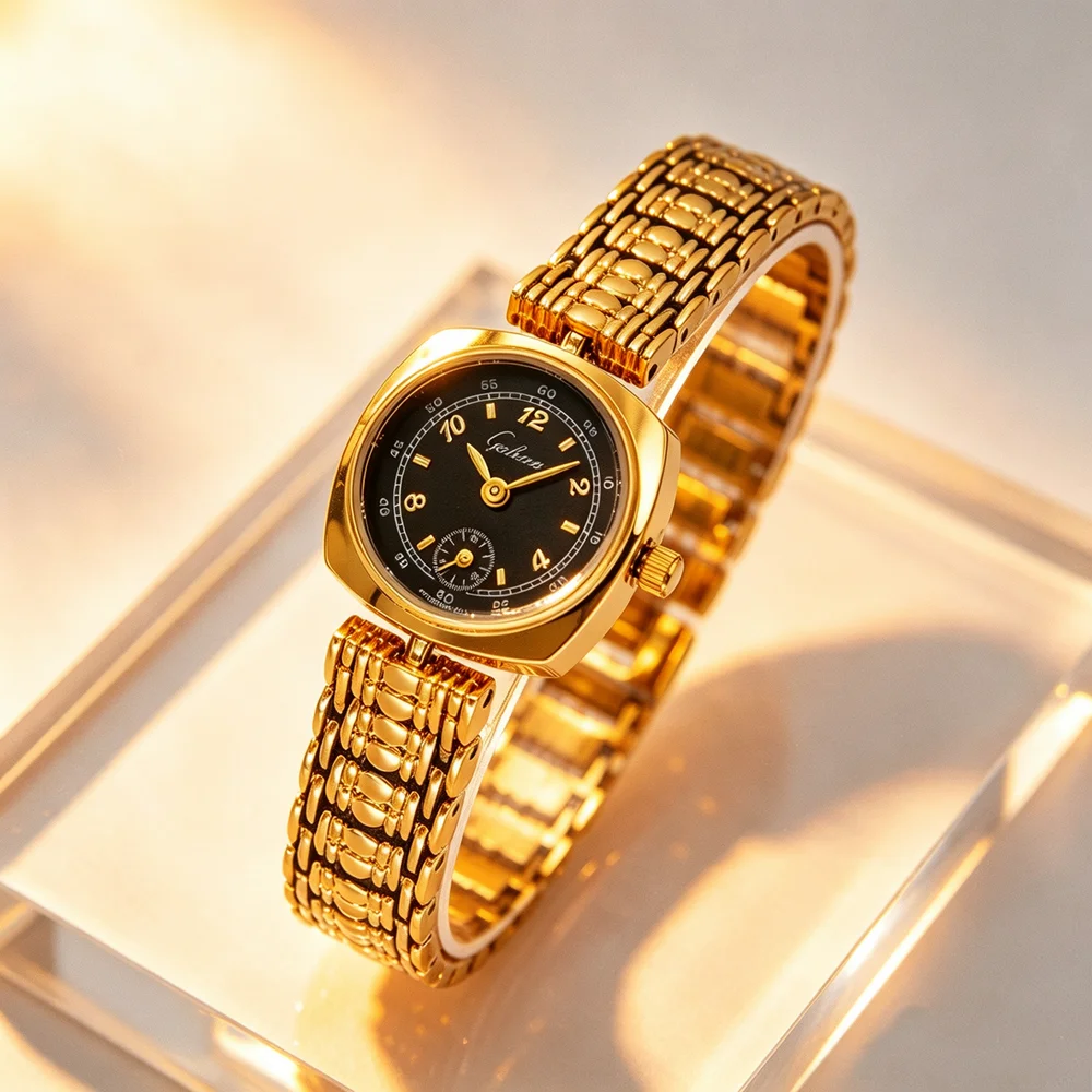 Vintage Square Women Quartz Watch Small Sub Dial Metal Bracelet Elegant Ladies Wristwatch Gold Silver Relogio Feminino