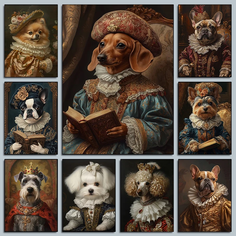 Interesting Gorgeous Dog Holding Book Reading Poster Aclassical Pet Artwork Prints Canvas Painting Wall Pictures Classroom De