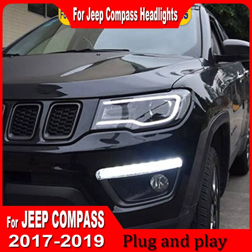 Car Headlight Lights for Jeep Compass LED Headlight 2017 2018 2019 2020 Grand Cherokee Head Lamp Drl Projector Lens Automotive