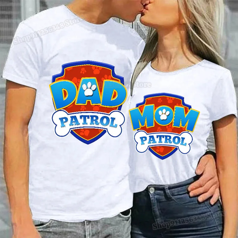 Cartoon Paw Patrols Dad Mum Graphic T Shirts for Men Women Couple Outfit Cotton Summer Clothes Short Sleeve Streetwear Tops Gift