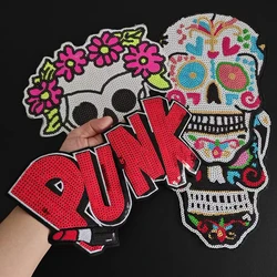 Clothing Women Shirt Top Diy Letters Patch Skull head Sequins deal with it T-shirt girls Biker Patches for clothes Punk Stickers