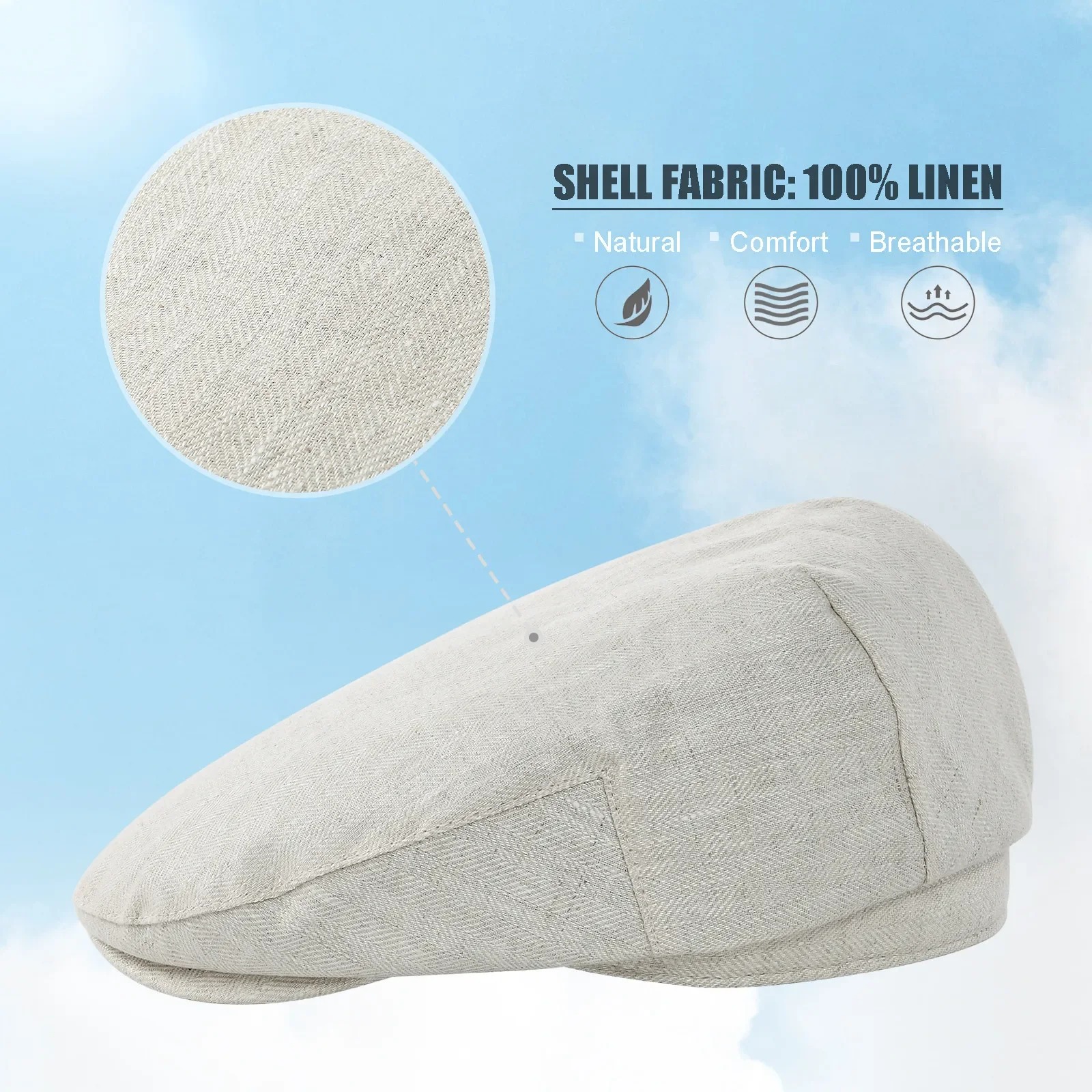 

Linen Irish Flat Cap for Men Summer Fitted Newsboy Adjustable Ivy Gatsby Cabbie Driving Hat Breathable