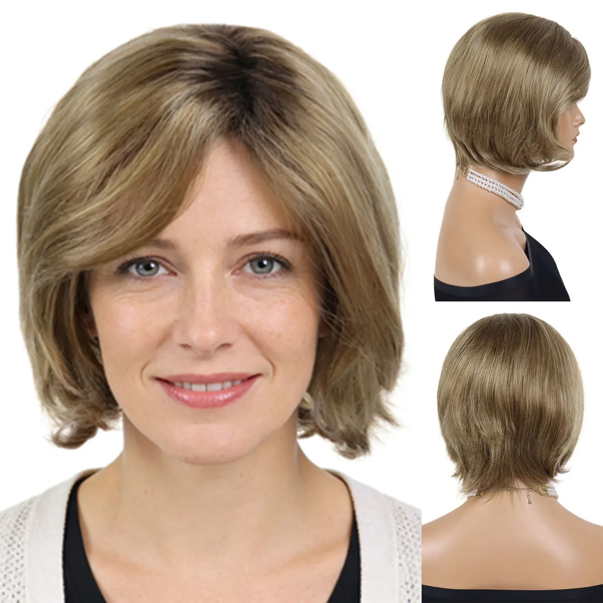 

GNIMEGIL Синтетический парик блондинки с эффектом омбре, повседневная одежда, короткий парик боб для женщин, натуральные прямые волосы, женский парик с челкой, косплей, вечерние