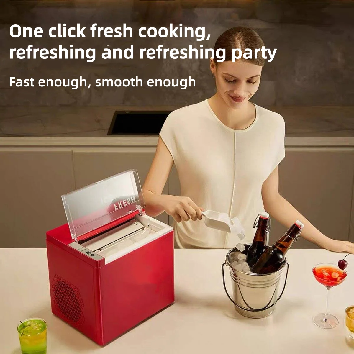 Ice Maker with See-Through Window, Fully Automatic Ice Cube Machine with Large/Small Ice Selection, Portable Countertop Ice Make