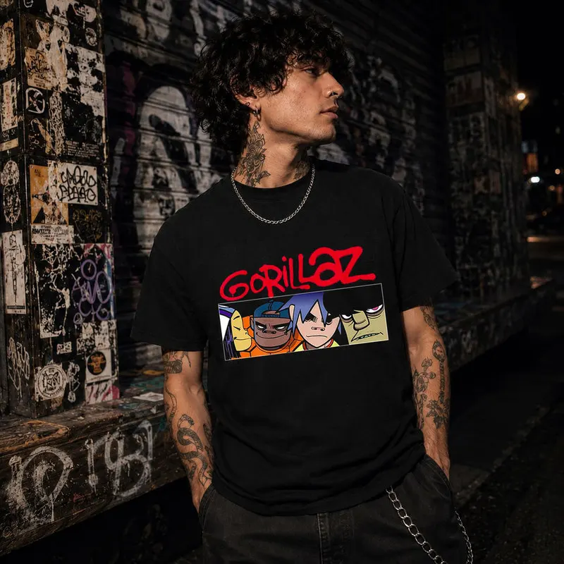 Gorillaz Virtual Band 2D Noodle Russel Graphic T-Shirt Vintage Rock Music Print Short Sleeve Unisex Streetwear Tee Y2K Clothes