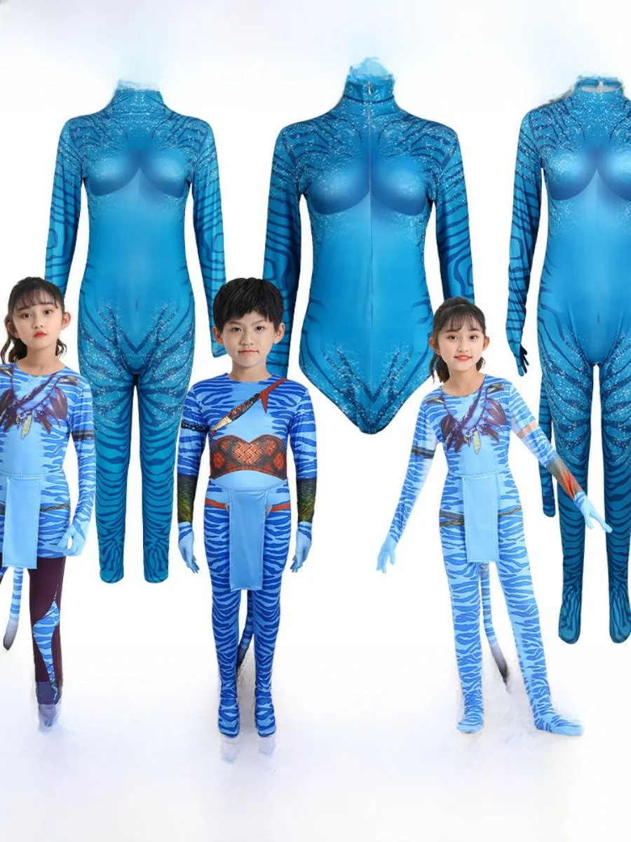 

loween Cosplay Suit Water Way 5 Children's Stage Performance Suit Adult Tight One-Piece Avatar Fem Costume Polyester