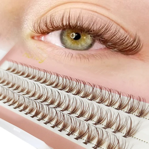 Pestañas de miel 20P Extensiones de pestañas de racimo marrón Pestañas de abanicos de volumen prefabricadas DIY