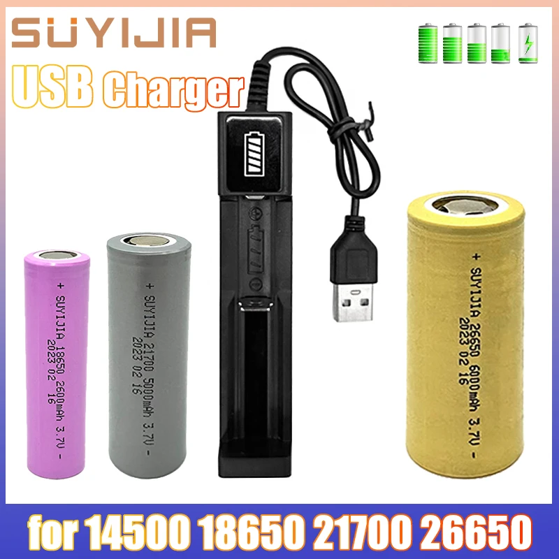 USB Battery Charger Protection Smart Lithium Battery Adapter for 16340 14500 18650 26650 3.7V Rechargeable Lithium Batteries