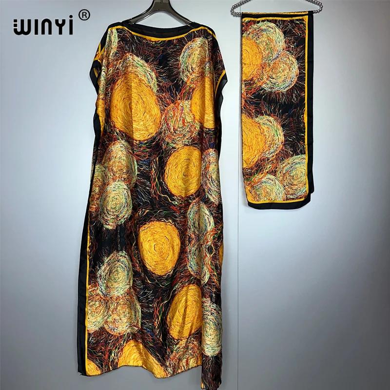 

WINYI мусульманское африканское традиционное платье для женщин, Абая Дубай, роскошное вечернее платье-кафтан, элегантное платье макси длины, пляжные покрытия