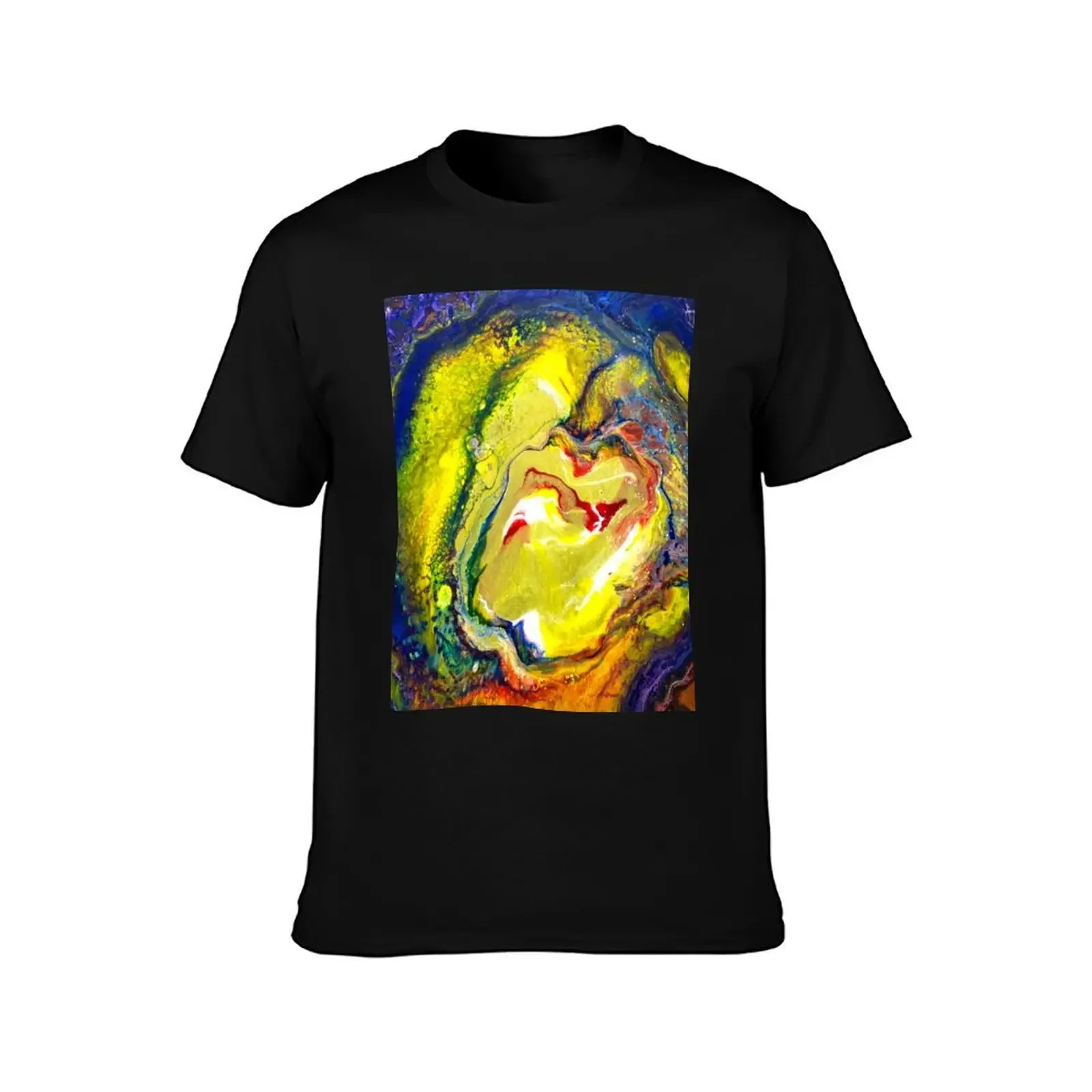 Fluid Abstract Acrylic Painting Yellow Marble T-Shirt summer top aesthetic clothes graphic shirts quick drying mens clothes