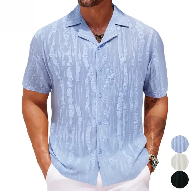 

2025: мужская одежда, летняя рубашка с коротким рукавом, свободные повседневные рубашки свободного покроя без морщин