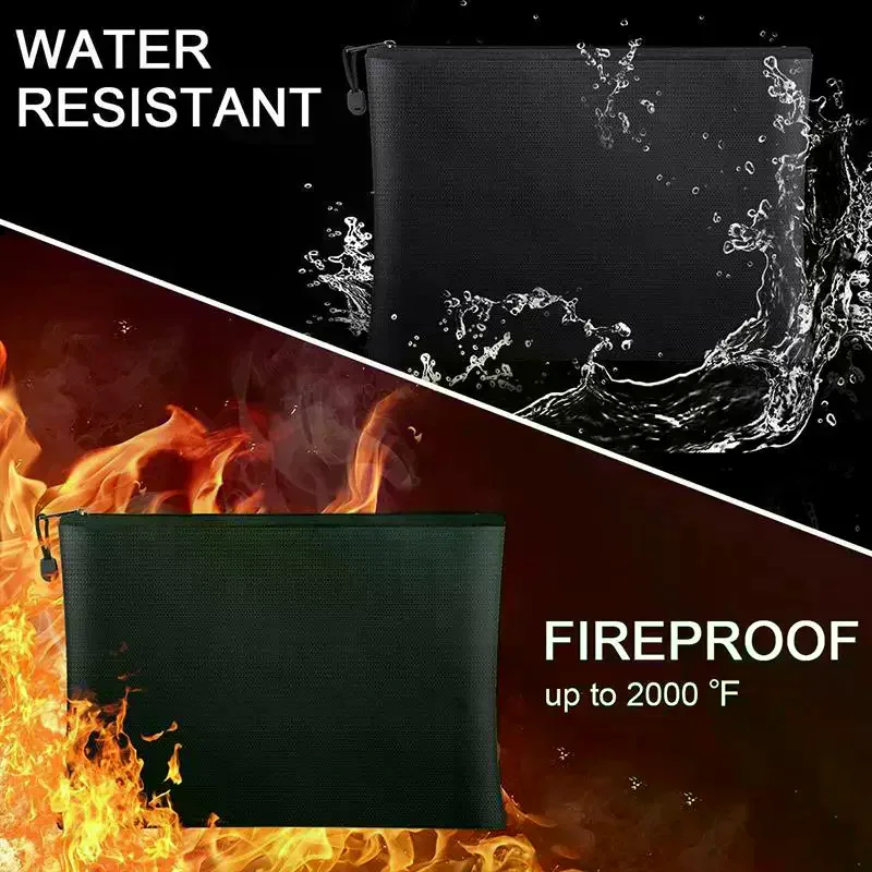 Multi-size Fireproof & Waterproof Bag Small Size ID Card Storage Bag With Zipper For Certificates Money Cards(black,silver) 1PC - view 2