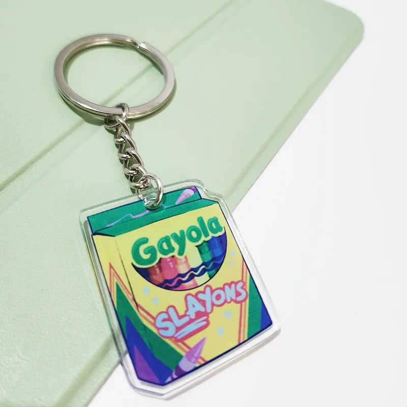 New 1 Pcs Gayola Slayons Acrylic Pendant Keychain Personality Crayon Keychain Novelty Painting Art Unique Keyring for Women