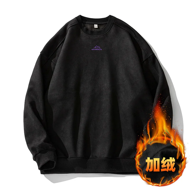 Men's Suede Sweatshirt Jacket 2026 Autumn Winter Oversized O Neck Vintage Pullover Casual Long Sleeve Loose Fit Couples Tops