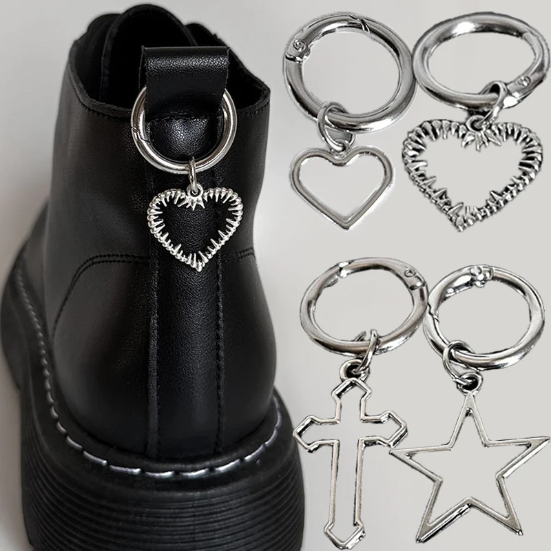 Hollow Star Cross Shoes Pendant Y2K Punk Metal Hearts Martin Boots Shoe Buckles DIY Snap Hook Party Jewelry Accessories