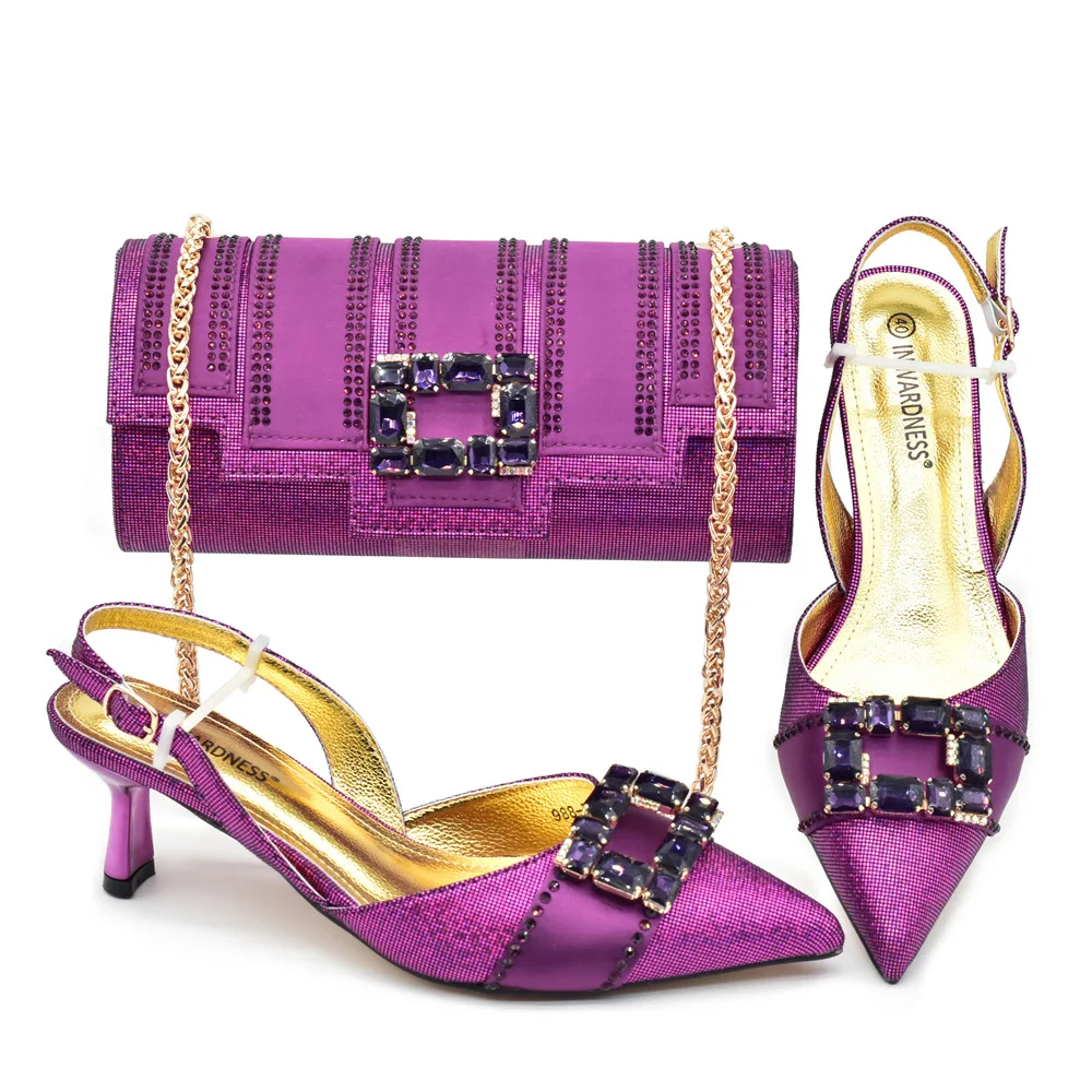 New diamond-encrusted pointed thick shoes with dinner bag set Italian fashion design rhinestone evening wear
