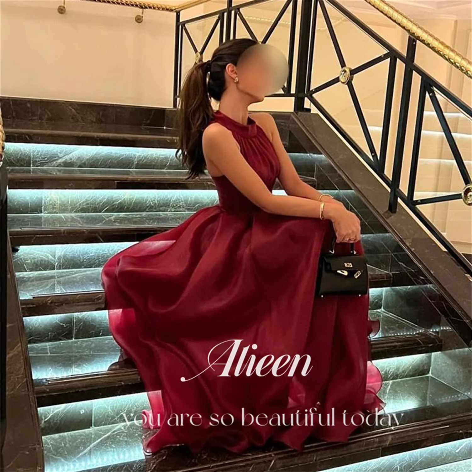 

Aileen فساتين سهرة Women's Prom Dress 2025 Luxurious Evening Dresses 2025 Woman Round Collar Crimson Red Vestidos De Festa Gala