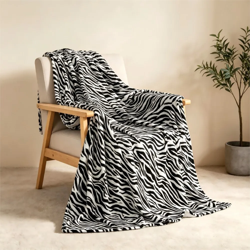 1pc Zebra Stripes Flannel Blanket Gifts Animals Skin Spot Stripes Pattern Flannel Blankets Friends Gifts Four Season Use