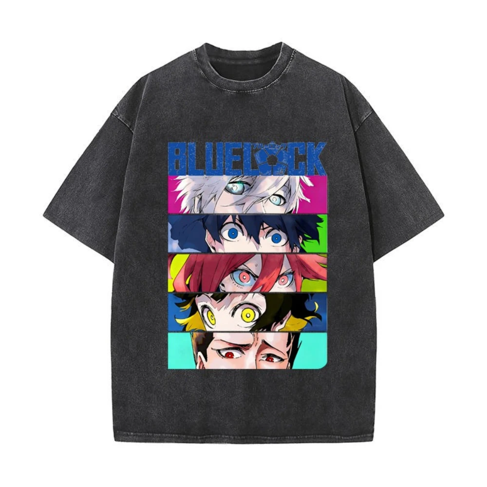 2026 Anime Blue Lock Isagi Yoichi Printed Hooded Men Women Hot Manga Vintage Washed Print T-shirt Harajuku