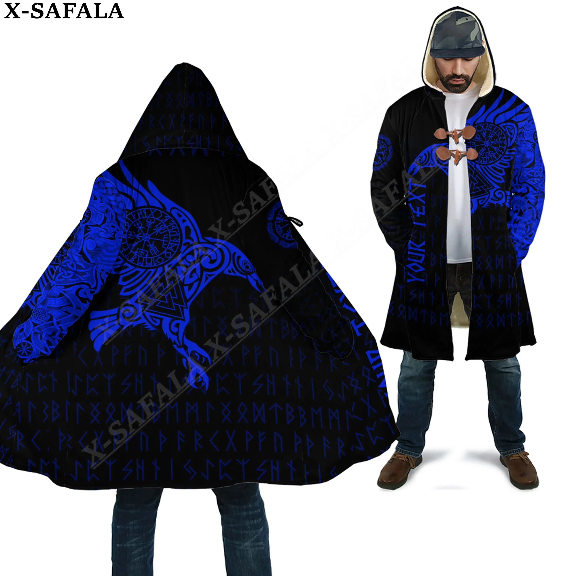 The Raven Of Odin Tattoo Viking Symbol Overcoat Coat 3D Print Thick Warm Hooded Cloak  Men Windproof Fleece Unisex-1