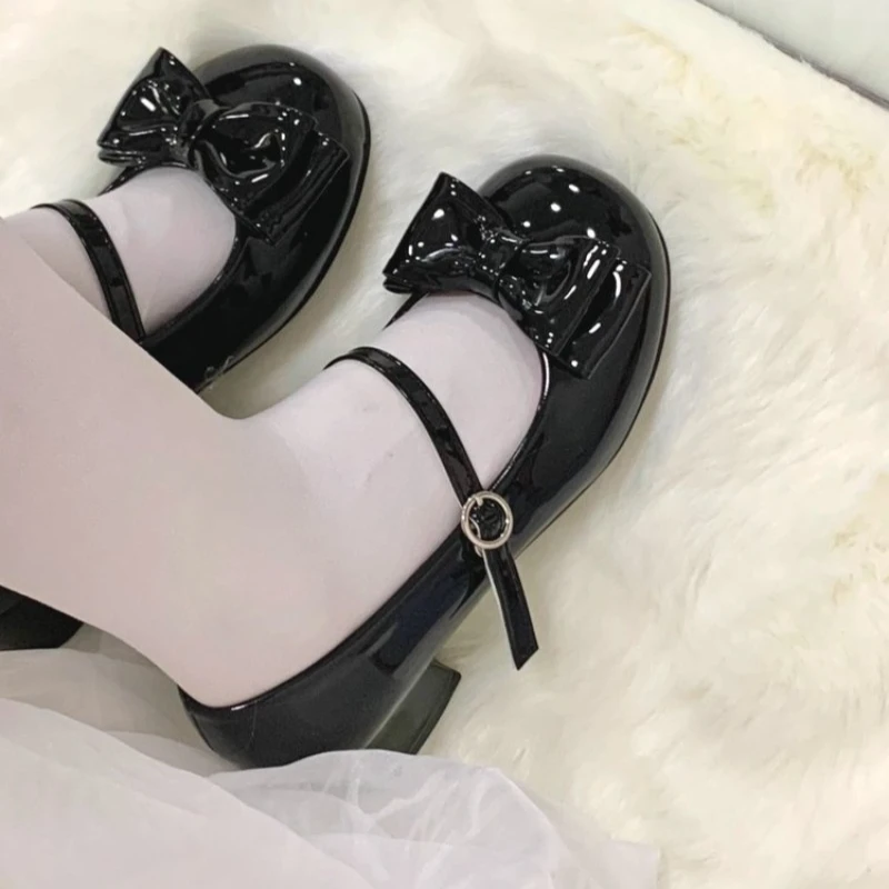 Sweet Low-heeled Sweetheart Cute Lolita Girl Round Head Toe Bow Women's Shoes Japanese Style Casual Elegant Pumps Femme view 4
