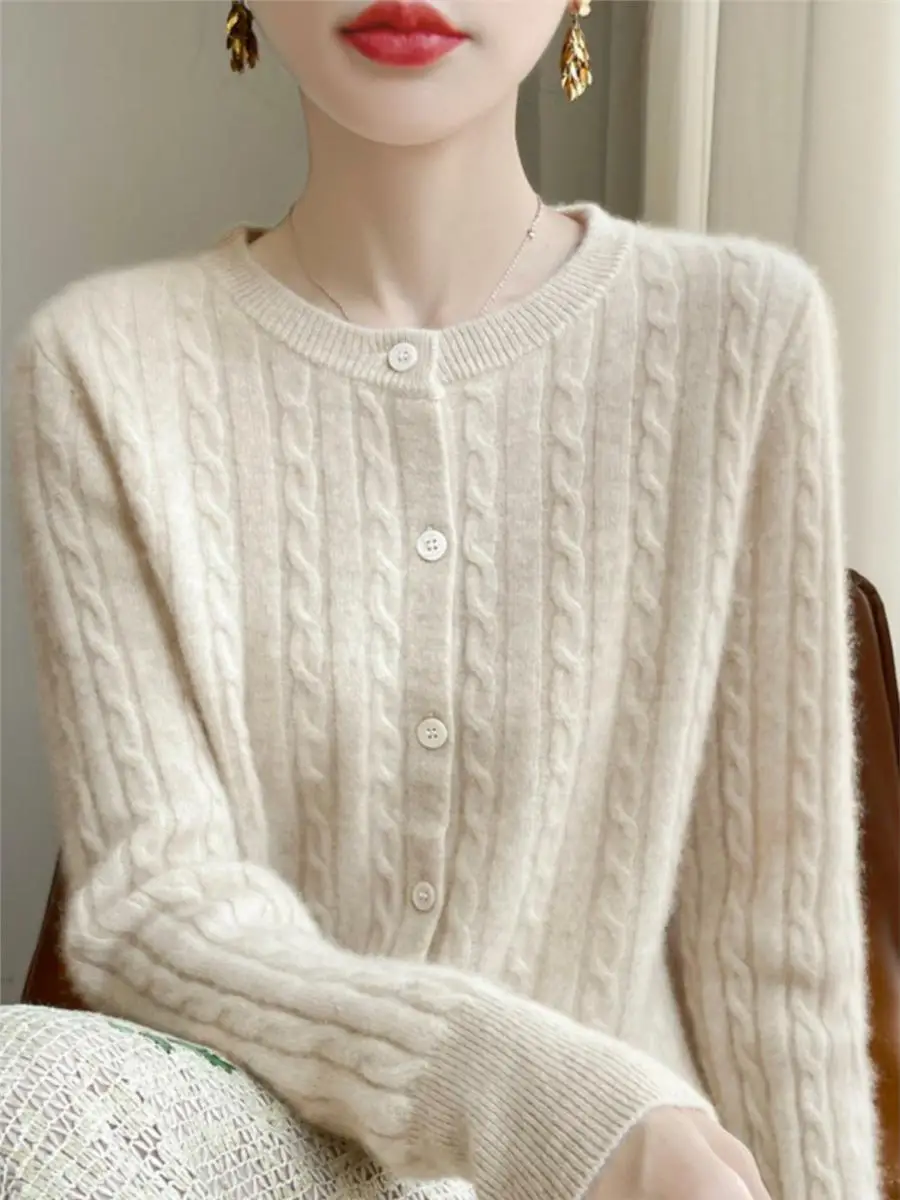 Autumn Winter Women Cardigans O-neck Solid Sweater Spring Long Sleeve Single Breasted Knit White Cardigans Fashion Korean Jumper