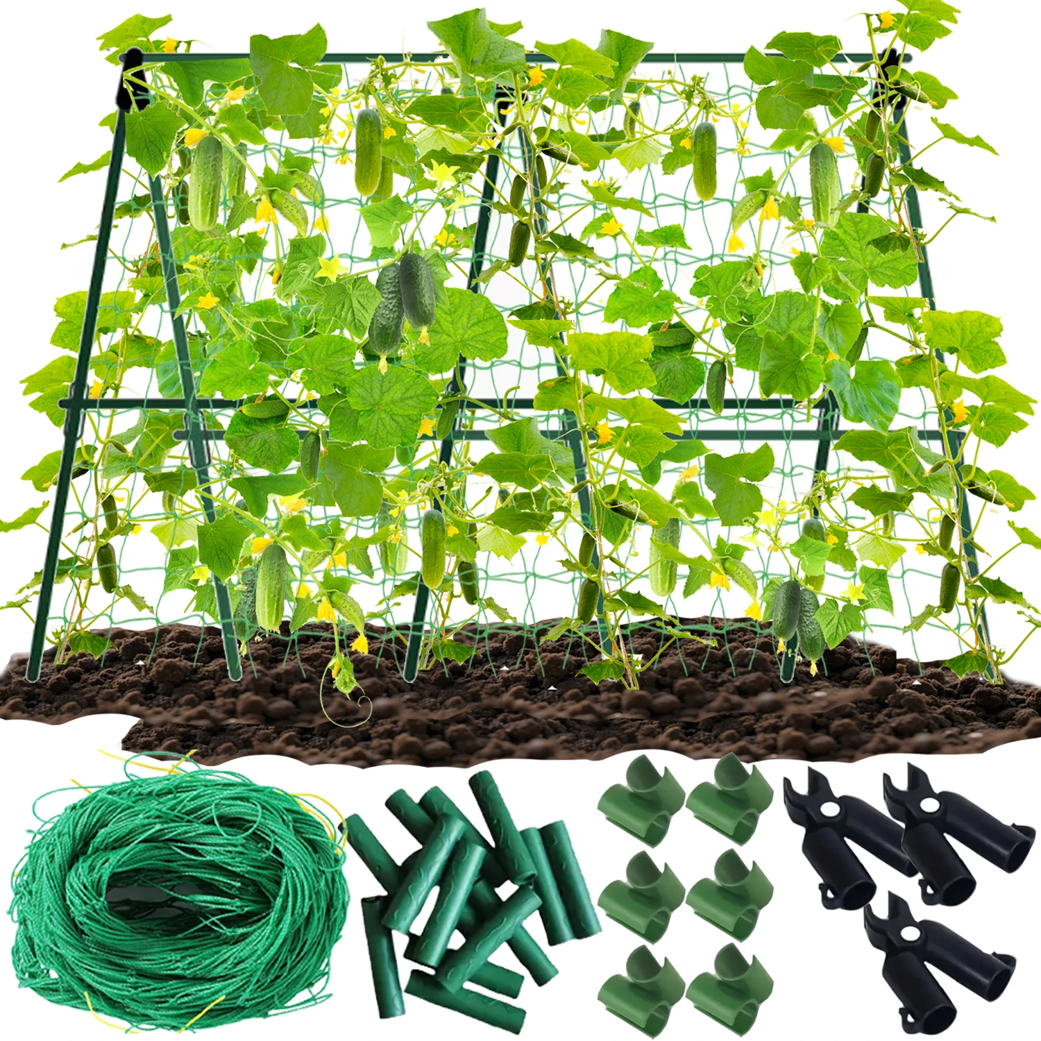 

Cucumber Trellis Raised Bed Climbing Plants Support Vegetable Vine Pea Bean Clips with Netting Outdoor Garden Tools