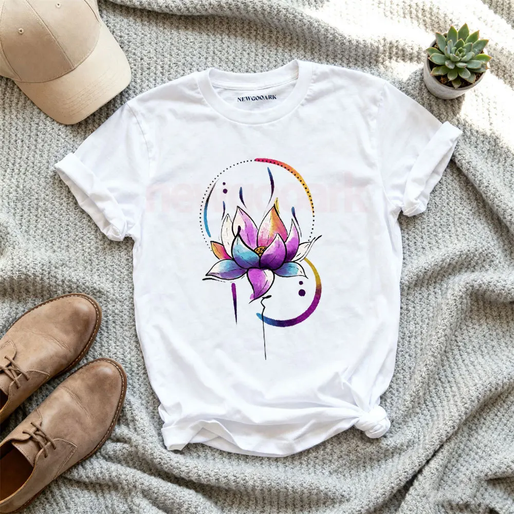 Lotus Flower Colorful Yoga Meditation Om Namaste T Shirt Woman Man Fashion Casual Cotton Graphic T Shirts O-neck Adult Tops Tee