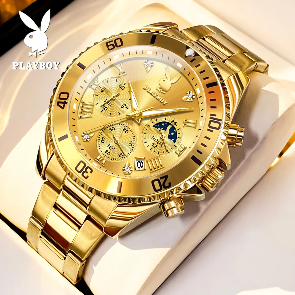 PLAYBOY High Quality Multifunction Quartz Men Watch Best Selling Original Luxury Waterproof Fashion Business Men's Wrist Watches