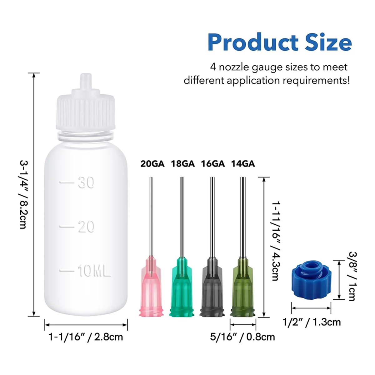 30PCS Glue Applicators Bottles,with Blunt Needle Tip 14ga 16ga 18ga 20ga for Glue Applications,Paint Quilling Craft