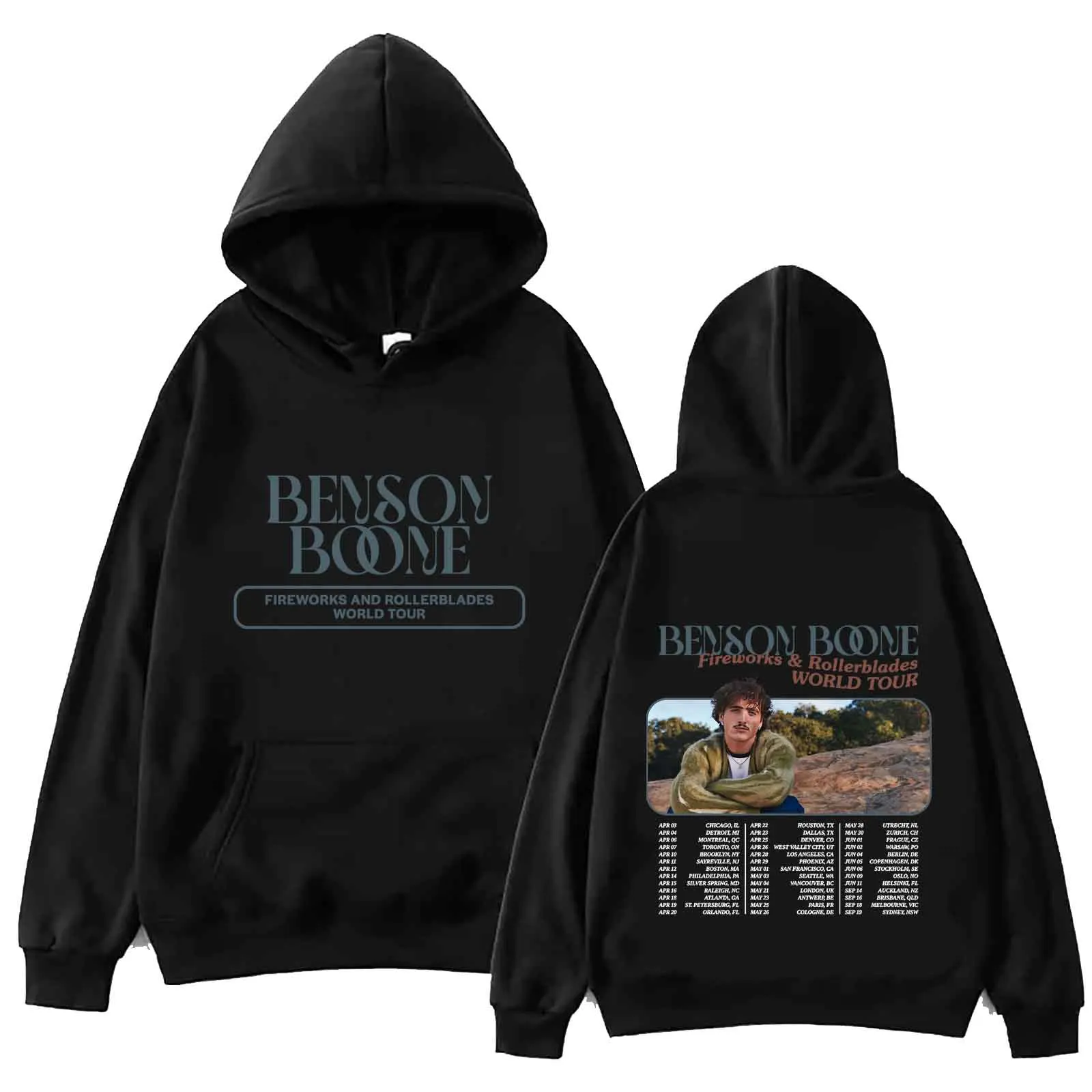 Benson Boone Fireworks and Rollerblades World Tour 2024 Hoodie Tops Long Sleeve Sweatshirt Music Fans Gift Spring Summer