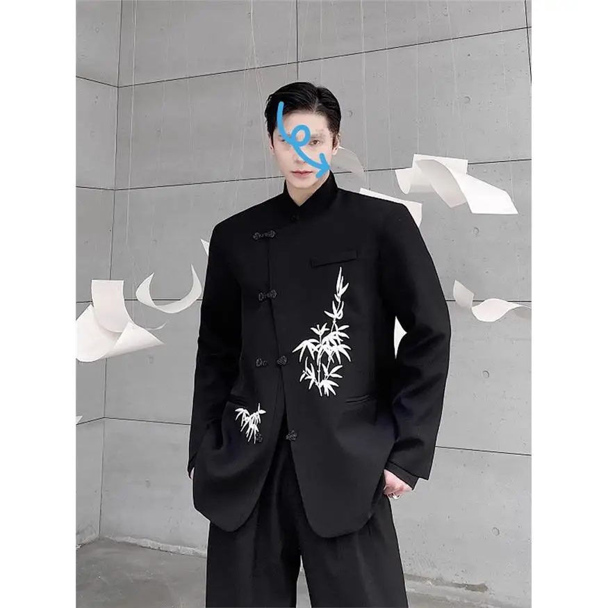 

Autumn New Style Men's Embroidered Western Suit Jacket Metal Button Stand Collar Casual Long Sleeve Warm Thickened Version