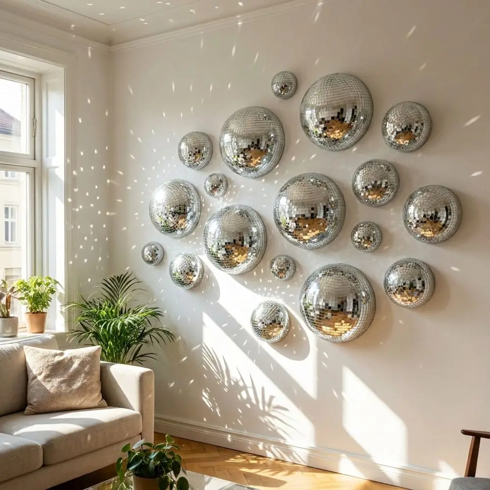 5Pcs Metallic Disco Ball Half Wall Decor Semicircle Glittery Dome-shaped Disco Wall Decor Half-sphere Shape Adhesive-backed