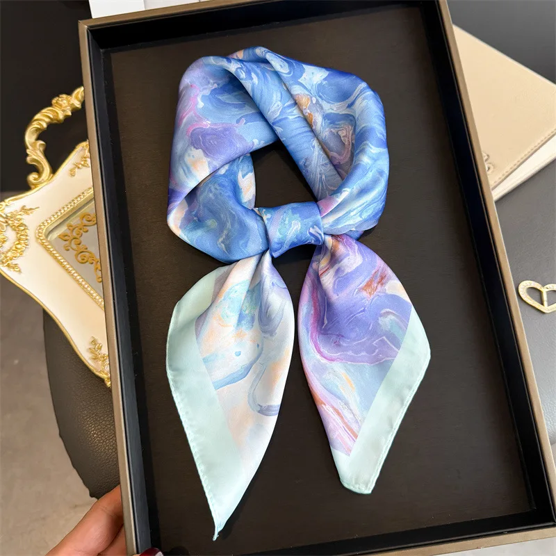 

70x70cm Oil Painting Scarf Women Soft Polyester Fiber Kerchief New Fashion Versatile Clothes Bag Accessories Foulard Scarfs