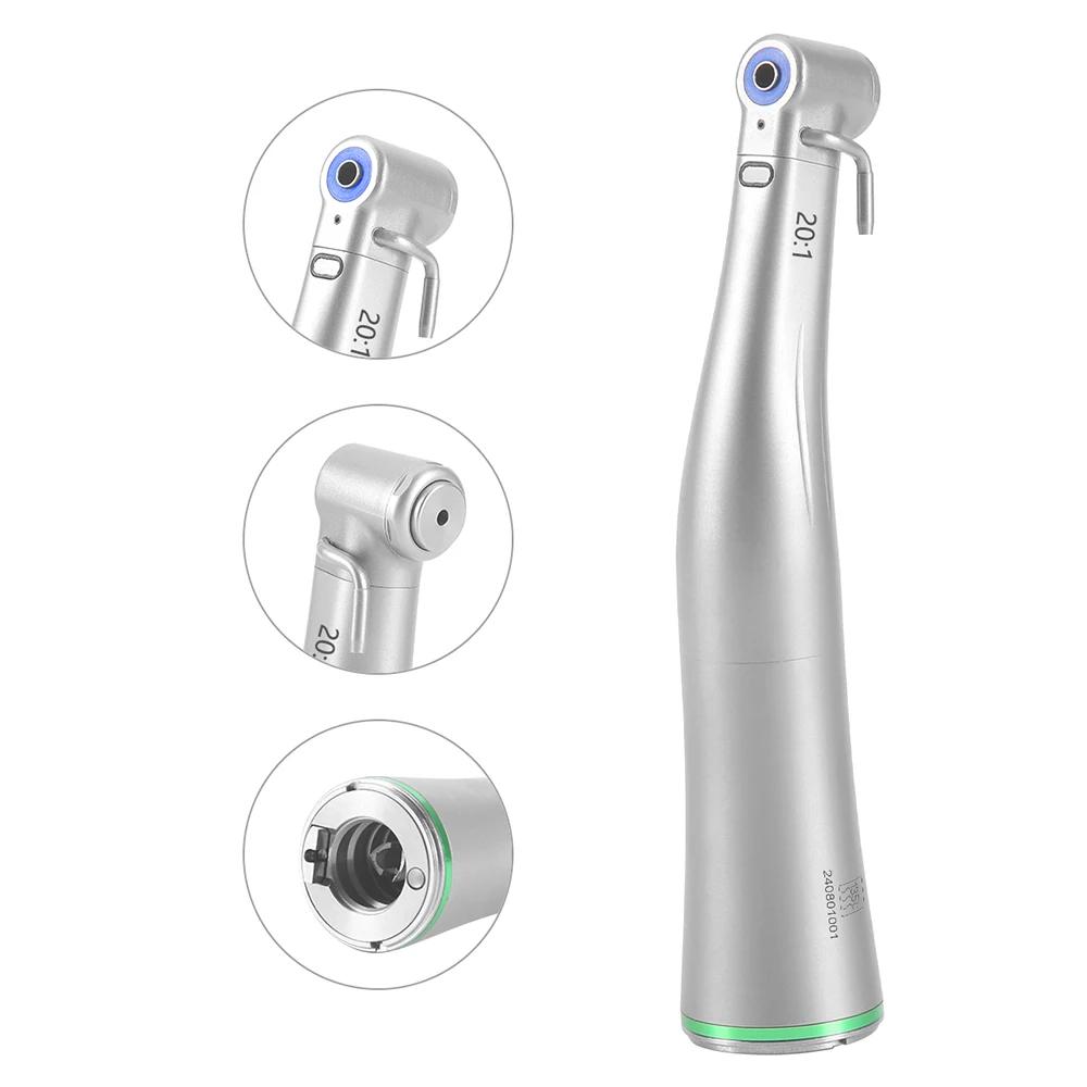 Azdent Dental 20:1 LED Low Speed Handpiece Fiber Optic Implant Reduction Contra Angle Push Putton Dentistry Instruments