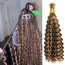 Cabello humano trenzado de onda profunda resaltado para trenzas bohemias, ganchillo, Micro sin nudos, trenzas de caja bohemias, cabello doble dibujado a granel Linhua