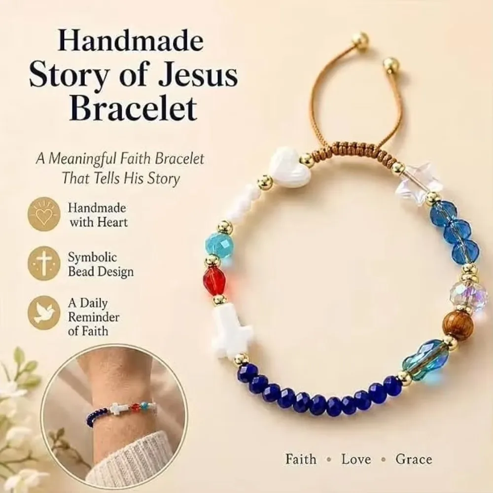 Elegant Adjustable Cross Beaded Bracelet Colorful Handmade Braided Bead Wrap Jewelry Gifts Story of Bracelet for Women