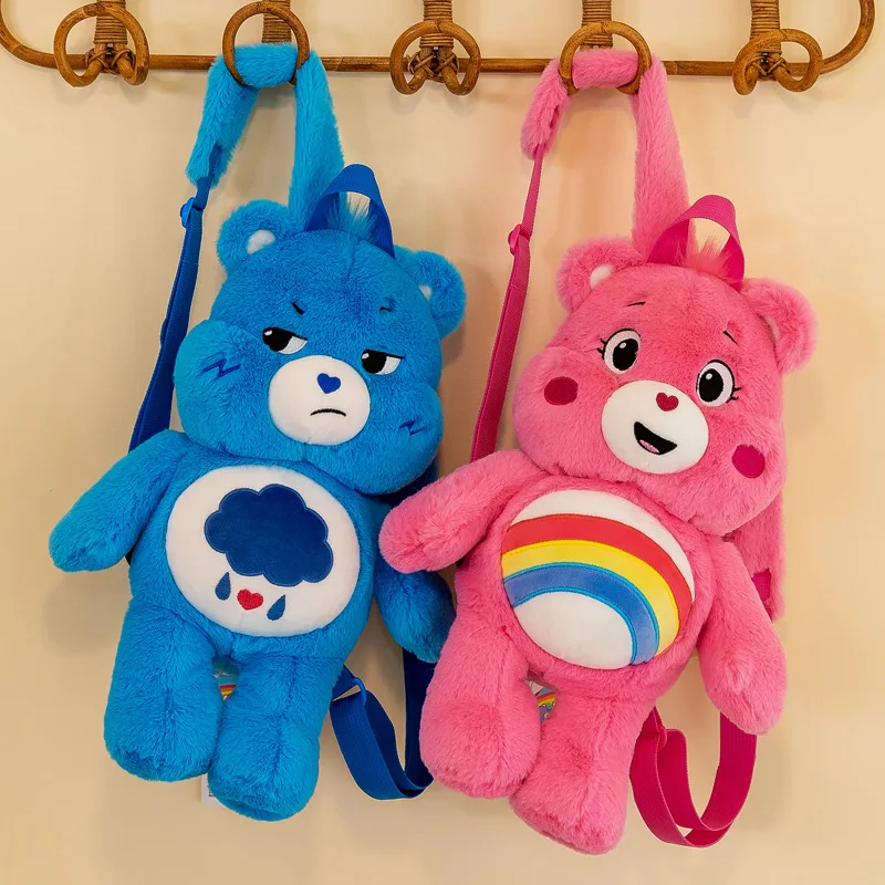 Anime Cartoon Care Bears Backpack Plush Toy Birthday Gift Plush Doll Fashion New Rainbow Bear Genuine Doll Children\'s Backpack